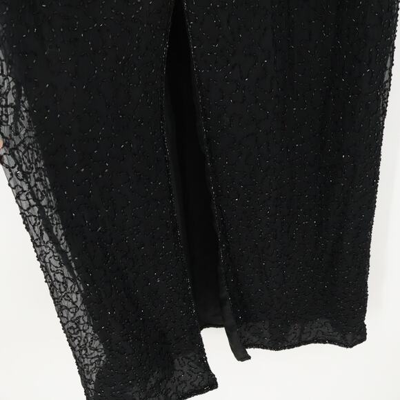 Vtg Black Silk Beaded Evening Dress Art Deco Formal Event‎ Holiday Plus Size 2X - Picture 14 of 16